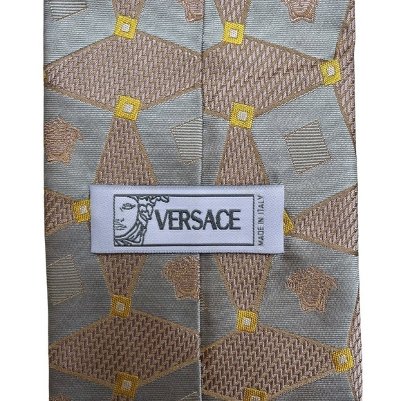 VERSACE 90s Vintage Metallic Silk Medusa Pattern Tie Made in Italy - Picture 5 of 9